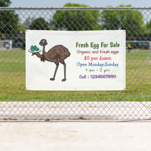 Emu mit Eiern Cartoon Frischei-Schild zum Verkauf Banner