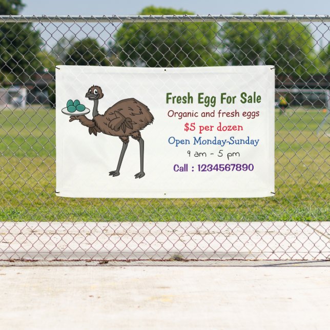 Emu mit Eiern Cartoon Frischei-Schild zum Verkauf Banner (Insitu)