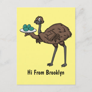 Emu mit Eiern Cartoon-Illustration Postkarte