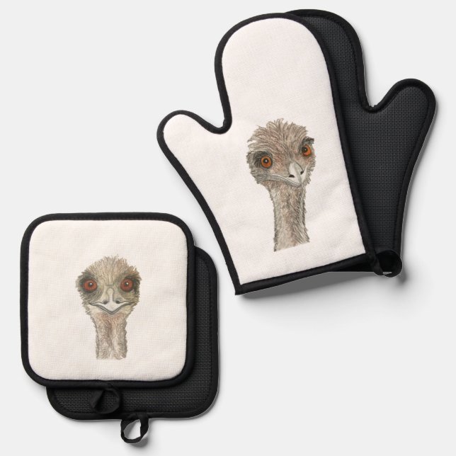 Emu Oven Mitt & Pot Holding Set (Vorderseite/Rückseite)