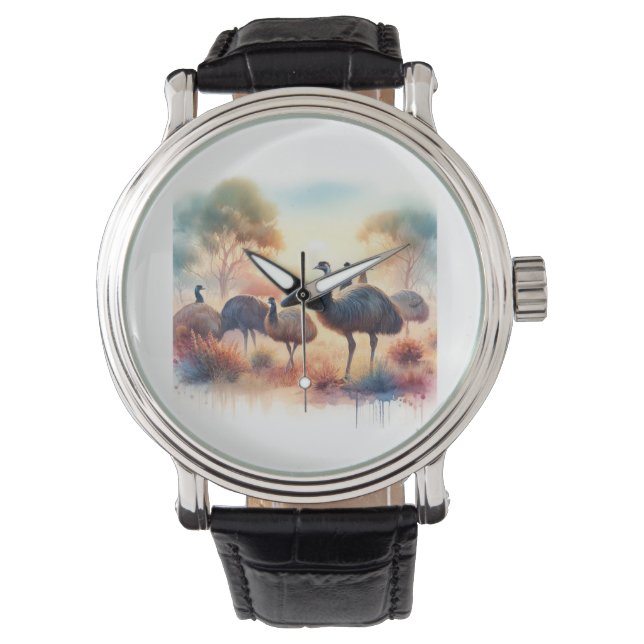 Emu Painting 040624AREF122 - Watercolor Armbanduhr (Vorderseite)