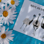 Emus Bird liebt benutzerdefinierte Meldung Postkarte<br><div class="desc">Die Nachricht auf der Vorderseite dieser Postkarte kann mit Ihrem eigenen Gruß angepasst werden. Der Text erscheint über realistischen Stil Illustrationen von drei Emus. Die Rückseite dieser Postkarte ist leer,  sodass Sie Ihre eigene Nachricht schreiben können.</div>