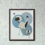 Emus und Blue Circles Moderner Stil Poster<br><div class="desc">Fügen Sie mit diesem Poster eine wilde Touch an Ihre Wand. Moderne,  realistische Stildarstellungen von Emus sind Set vor graublauem Hintergrund.</div>