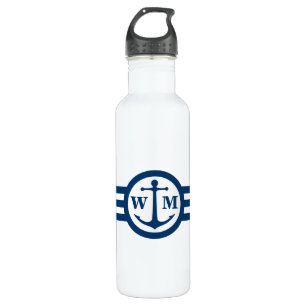 En Acier Inoxydable Ancre bleue Monogramme Bouteille d'eau