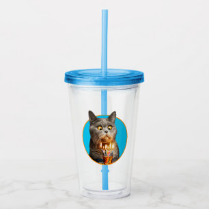 En Acrylique Chat avec verre d'anniversaire