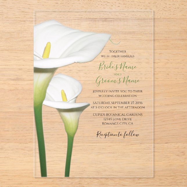 En Acrylique Elégant Blanc Calla Lilies Mariage Invitations (Recto)