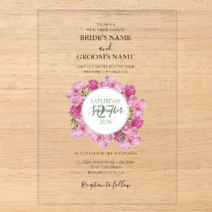 En Acrylique Elégant Peonies roses Invitations de mariage