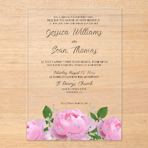 En Acrylique Invitations acryliques Mariages rose élégant