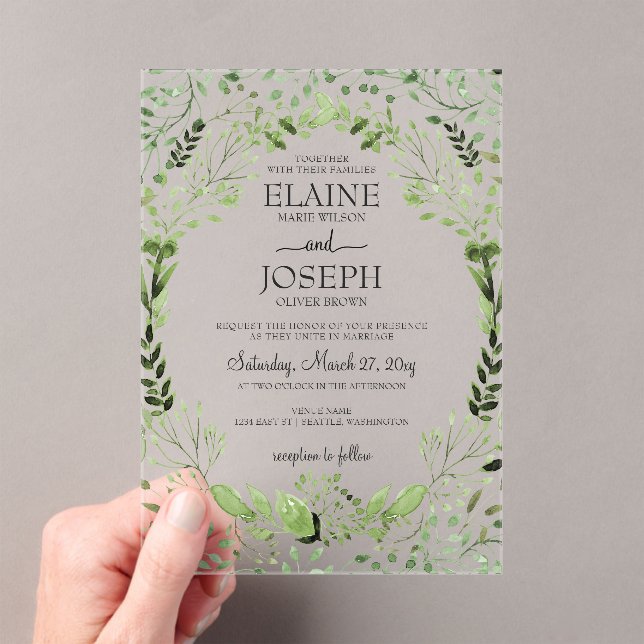 En Acrylique Invitations de mariage Glam Greenery (In situ (ordinateur de poche))