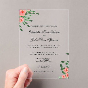 En Acrylique Verdure Fleurs de Pêche Simple Invitations de mari