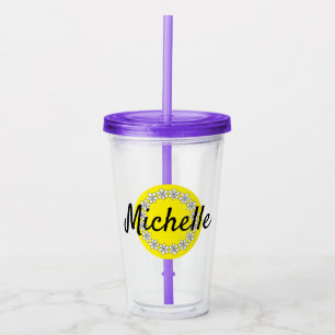 En Acrylique Verre de fleur de marguerite jaune personnalisé