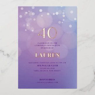 En Aluminium 40 Anniversaire Lilac Foil Invitation