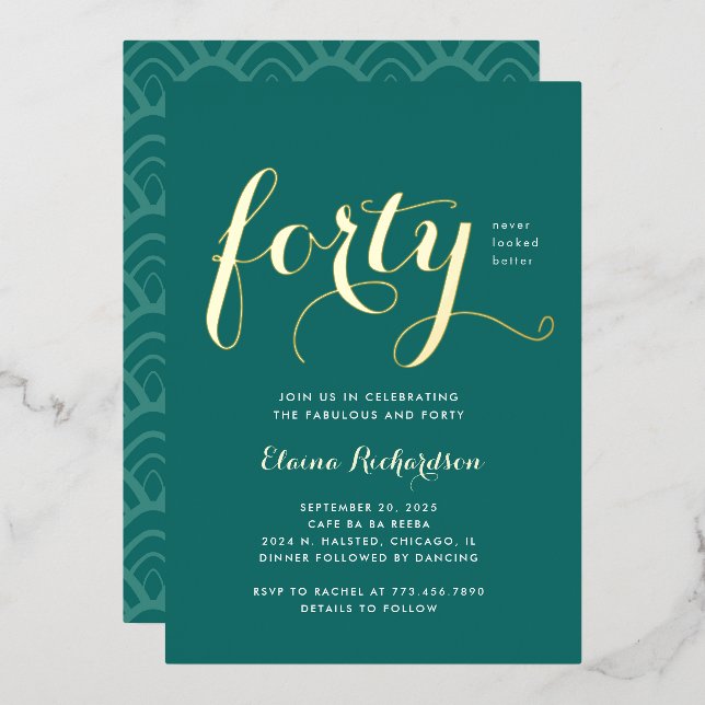 En Aluminium 40Anniversaire Fête Invitation Glamour (Recto/Verso)