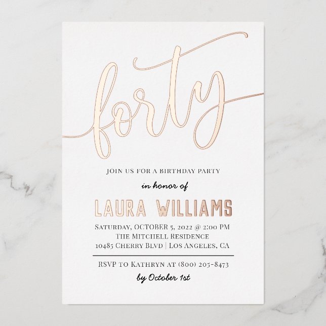 En Aluminium 40e Script Word Invitation à l'huile d'anniversair (Recto)