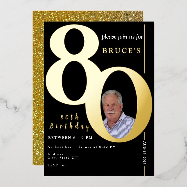 En Aluminium 80e anniversaire Fête Fête Foil Invitation (Recto/Verso)