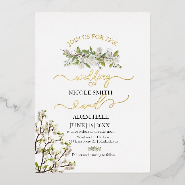 En Aluminium Acrylique Mariage Verdure Et Fleurs Invitation (Recto)