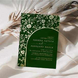 En Aluminium Arc vert moderne Mariage Real Foil Invitation