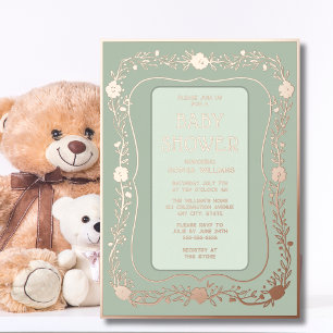 En Aluminium Baby shower neutre pour les sexes Invitation flora