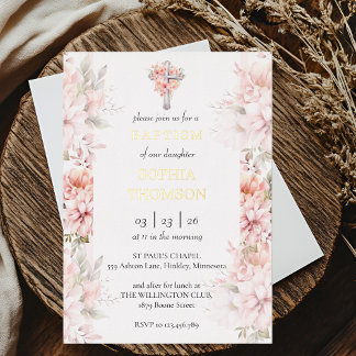 En Aluminium Baptism floral invitation