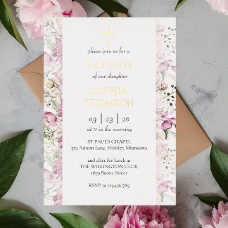 En Aluminium Baptism floral invitation