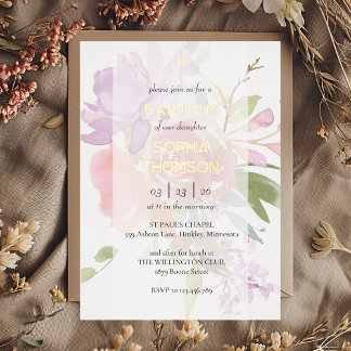 En Aluminium Baptism floral invitation