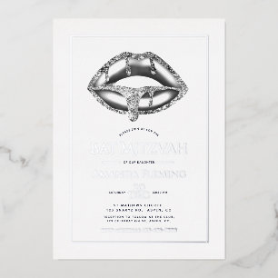 En Aluminium Bat mitzvah de lèvres d'argent - Invitation photo 