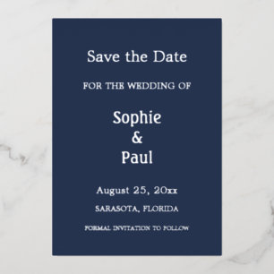 En Aluminium Bleu de la marine Sauvez la date Foil Invitation