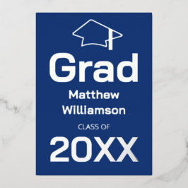 En Aluminium Bleu foncé Graduation Party Foil Invitation