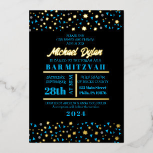 En Aluminium Blue Stars Bar Bat mitzvah Invitation Gold Foil