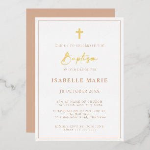 En Aluminium Blush rose & Gold Boy Baptême Foil Invitation