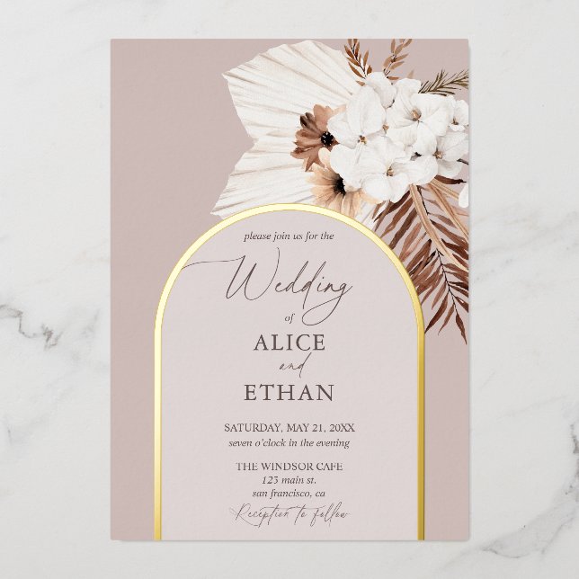 En Aluminium Boho séché Palm Feuille Mariage Foil Invitation (Recto)