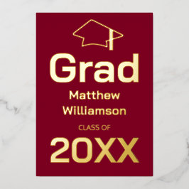 En Aluminium Bourgogne Graduation Party Foil Invitation
