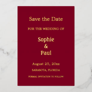 En Aluminium Bourgogne Sauvez la date Invitation Foil