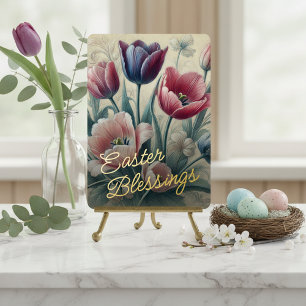 En Aluminium Carte de vœux Pâques Tulipes Feuille d'Or