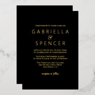 En Aluminium Chic Elegant Black Mariage Gold Foil Invitation