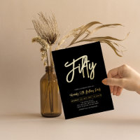 Cinquante | Black Chic Script 50e Invitation Anniv