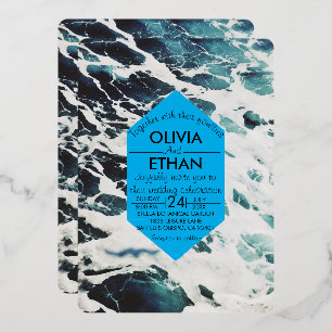 En Aluminium Classic marine bleu côtier Mariage Foil Invitation