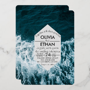 En Aluminium Classy bleu marine Mariage Foil Invitation