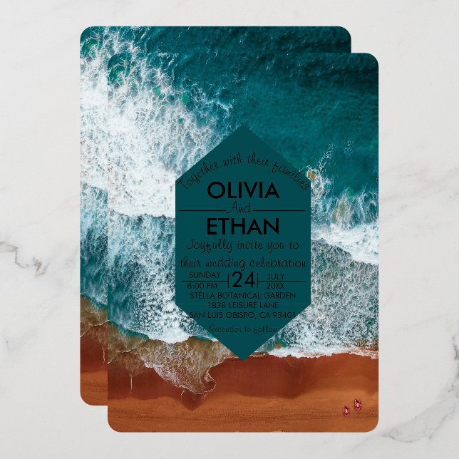 En Aluminium Classy bleu marine Mariage Foil Invitation (Recto/Verso)