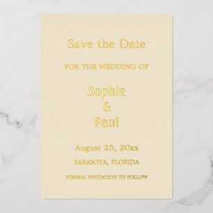 En Aluminium Crème Enregistrer la date Gold Foil Invitation