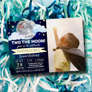 En Aluminium Deux à la Lune 2e Invitation Anniversaire Photo Ré