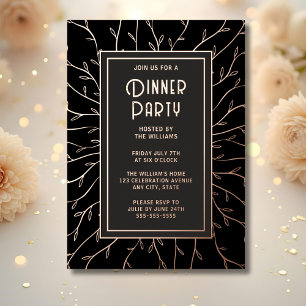 En Aluminium Dîner Invitation Black Elegant Floral