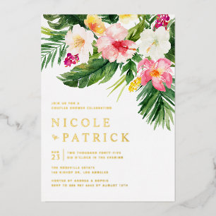 En Aluminium Douceur et Fleurs Tropicales Invitation de Fête de