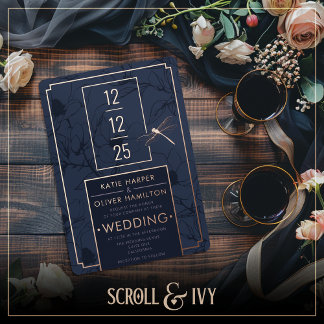 En Aluminium Dragonfly & Moderne Blue Floral Foil Invitation