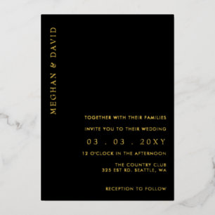 En Aluminium Elégant Black Gold Mariage Foil Invitation