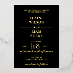 En Aluminium Elégant Black Gold Mariage Foil Invitation
