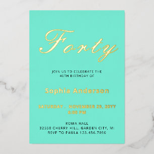 En Aluminium Elégant Bleu 40e anniversaire Foil Invitation