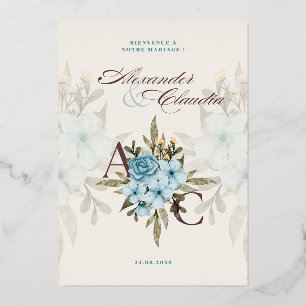 En Aluminium Elegant Blue Floral Wedding Invitation   Custom Na