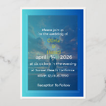 Elegant Blue Ocean Foil Wedding Invitation