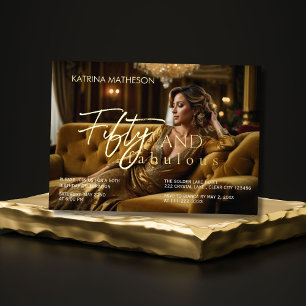En Aluminium Élégant Cinquante et Fabuleux Invitation avec feui